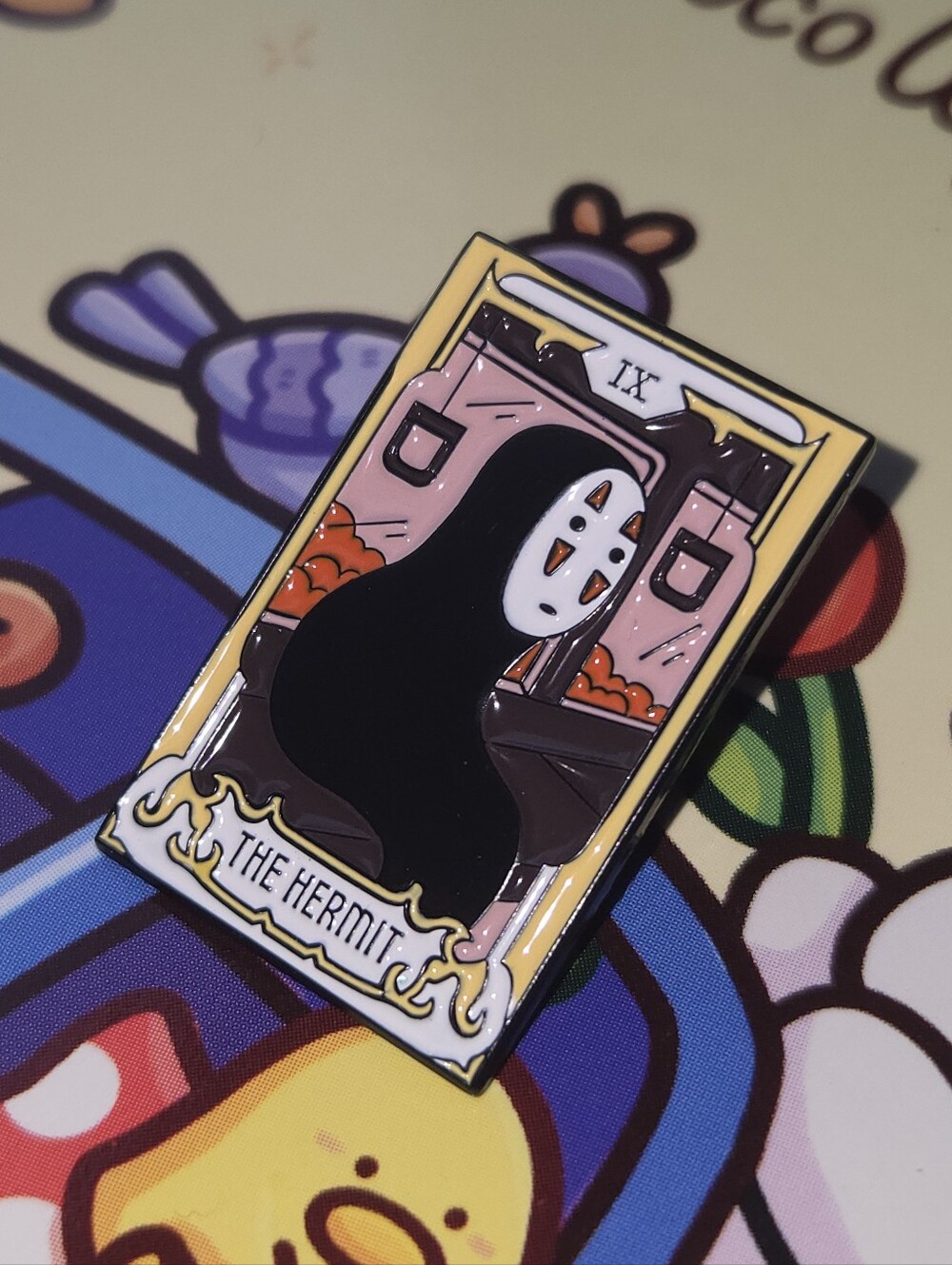 No-Face 'The Hermit' Enamel Pin - Black & Cream Tarot Design